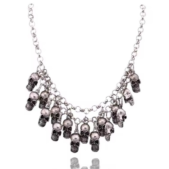 Gothic Skull Charm Silver Necklace - Picture 3 of 5